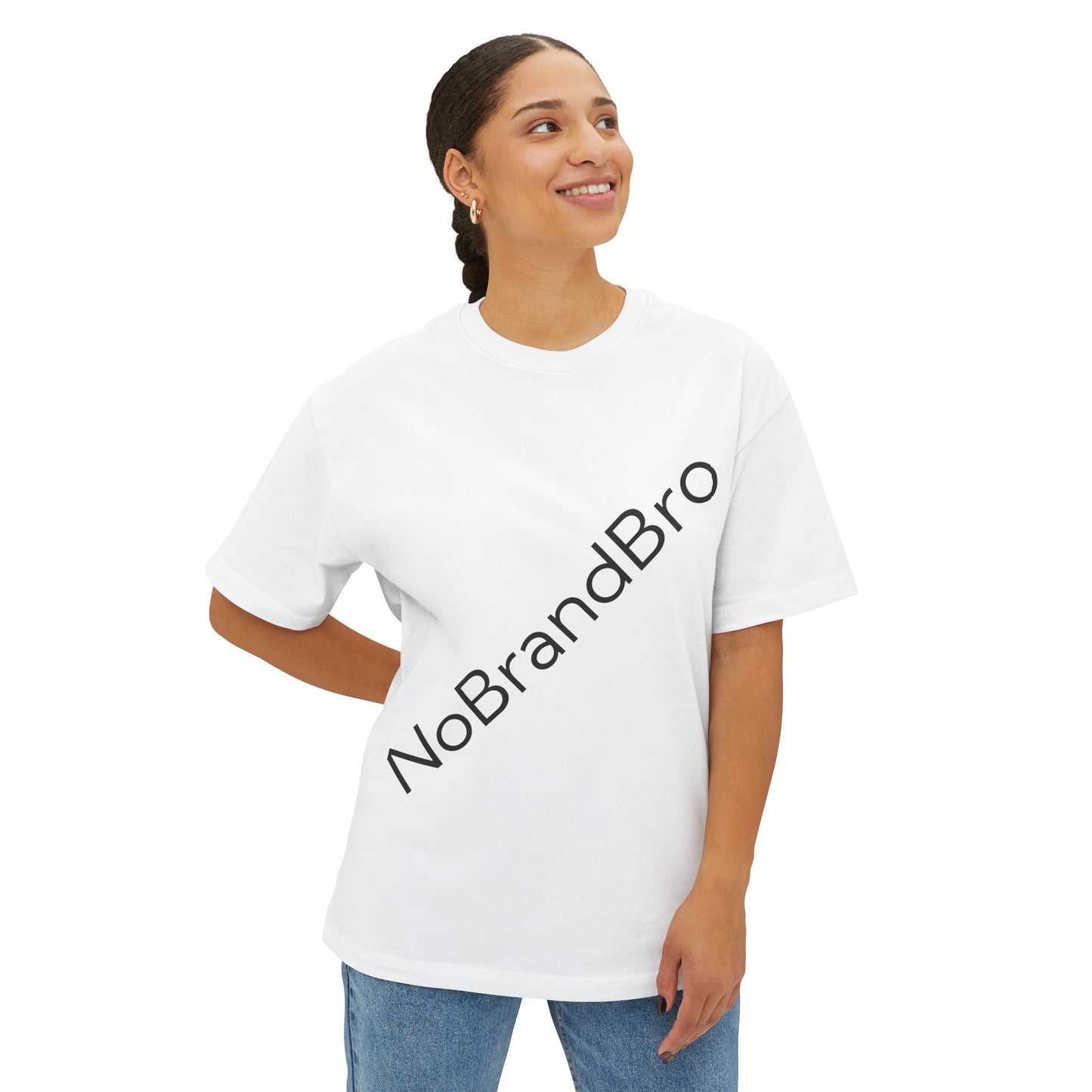 Unisex Oversized Boxy Tee with NoBrandBro Design, Relaxed Casual Wear, Perfect for Everyday Outfits, Gifts for Friends, Streetwear Style